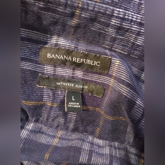 Banana Republic Mens Untucked Slim Fit Blue/Gold/White Iridescent Flannel Size L - Picture 4 of 8